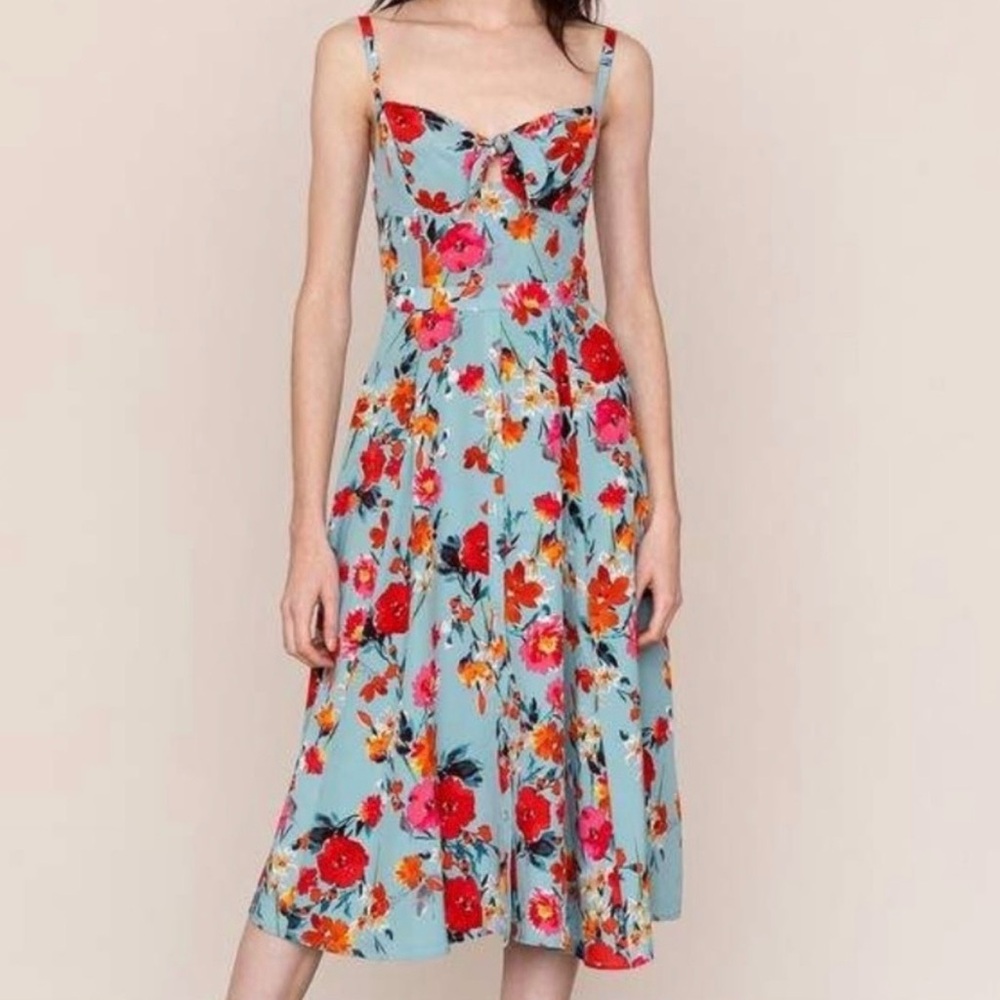 Yumi Kim Floral Tie-Front Midi Dress in Light Blue
